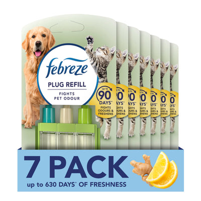 Febreze 3Volution Plug-In Air Freshener Refill, Pack of 7 (20ML x 7), Pet Odour Fighter, Fresh Scent