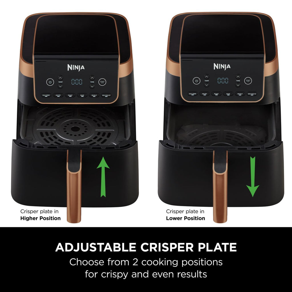 Ninja Air Fryer MAX PRO, 6.2L, Uses No Oil, Large Square Single Drawer, Roast, Bake, Air Fry, Family Size, Non-Stick, Dishwasher Safe Basket & Crisper Plate, Silicone Tongs, Black & Copper, AF180UKCP