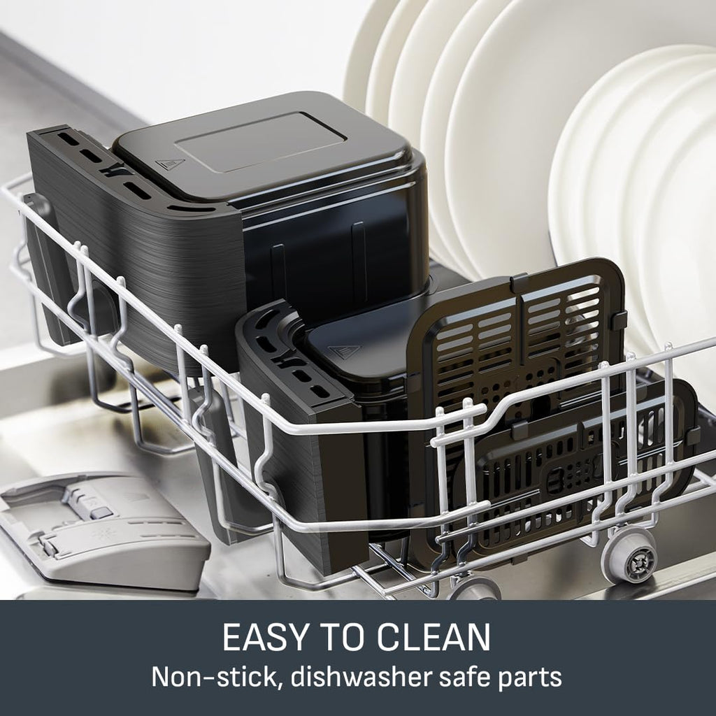 Tefal Easy Fry Dual Zone Digital Air Fryer, 2 Drawers, 8.3L, 8in1, Air Fry, Extra Crisp, Roast, Bake, Reheat, Dehydrate, 6 Portions, Non-Stick, Dishwasher Safe Baskets, Coal Grey - EY901HG0
