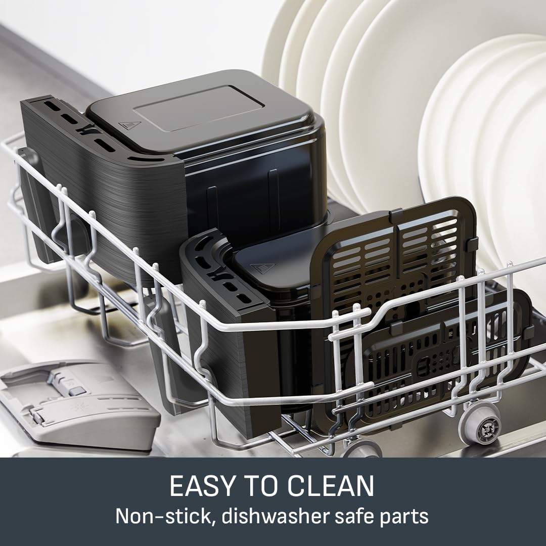 Tefal Easy Fry Dual Zone Digital Air Fryer, 2 Drawers, 8.3L, 8in1, Air Fry, Extra Crisp, Roast, Bake, Reheat, Dehydrate, 6 Portions, Non-Stick, Dishwasher Safe Baskets, Coal Grey - EY901HG0