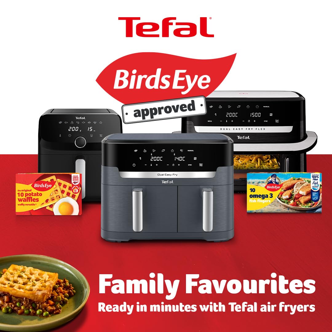 Tefal Easy Fry Dual Zone Digital Air Fryer, 2 Drawers, 8.3L, 8in1, Air Fry, Extra Crisp, Roast, Bake, Reheat, Dehydrate, 6 Portions, Non-Stick, Dishwasher Safe Baskets, Coal Grey - EY901HG0