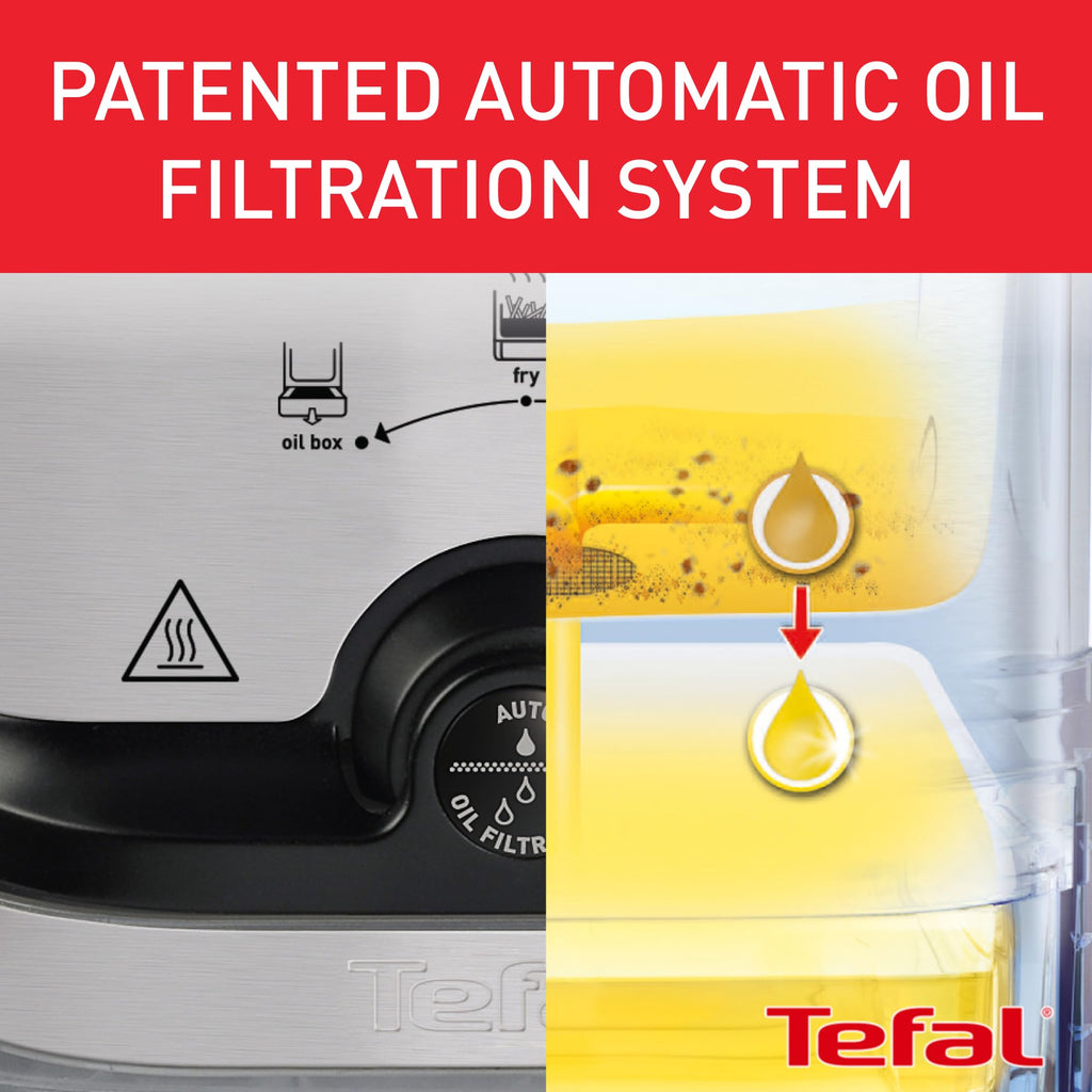 Tefal Oleoclean Pro, 3.5L Oil Capacity, Patented Filtration System, Easy to Clean, 1.2 kg of Food, 6 Portions, 2300W, Stainless Steel with Removable Blue Oil Box - FR804040