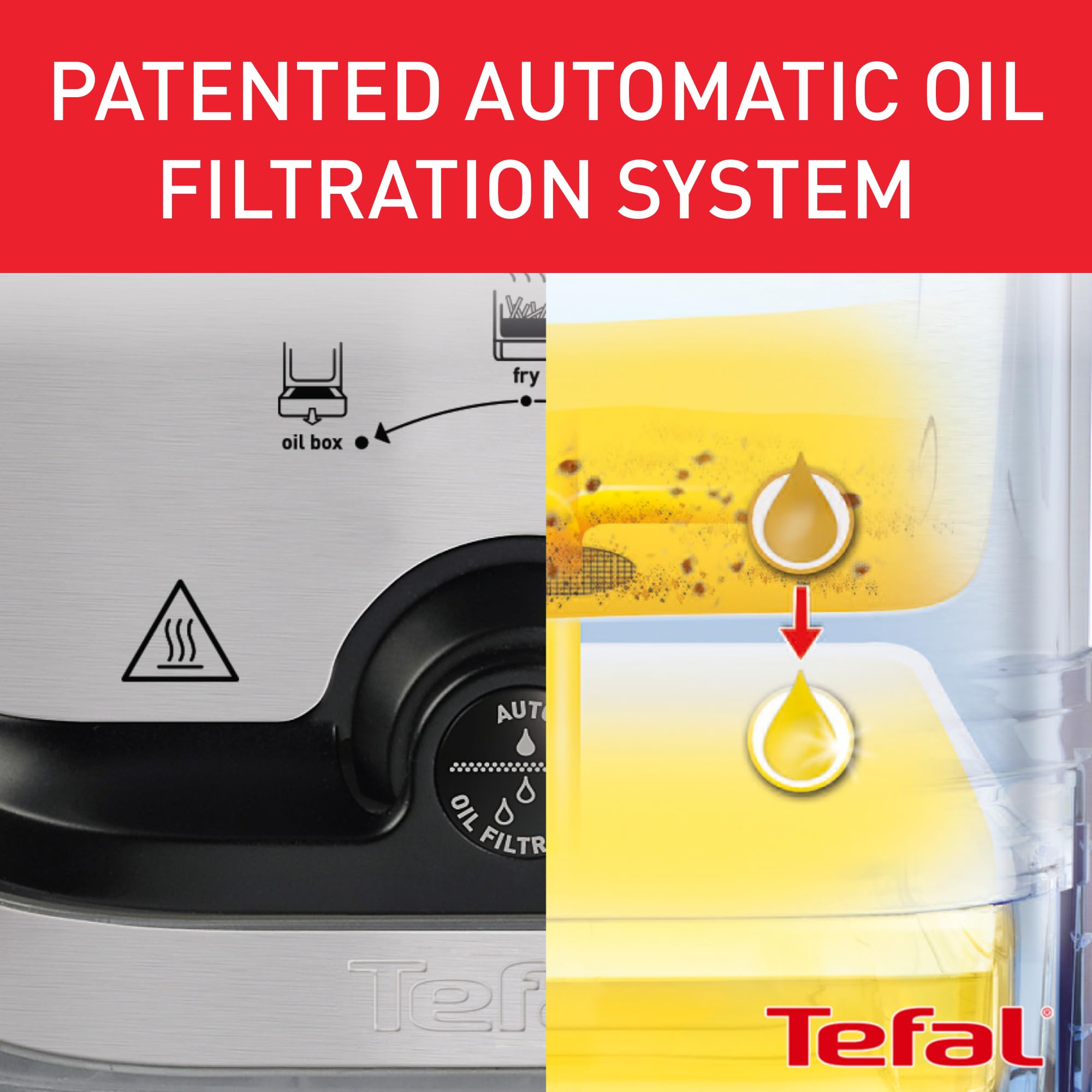 Tefal Oleoclean Pro, 3.5L Oil Capacity, Patented Filtration System, Easy to Clean, 1.2 kg of Food, 6 Portions, 2300W, Stainless Steel with Removable Blue Oil Box - FR804040