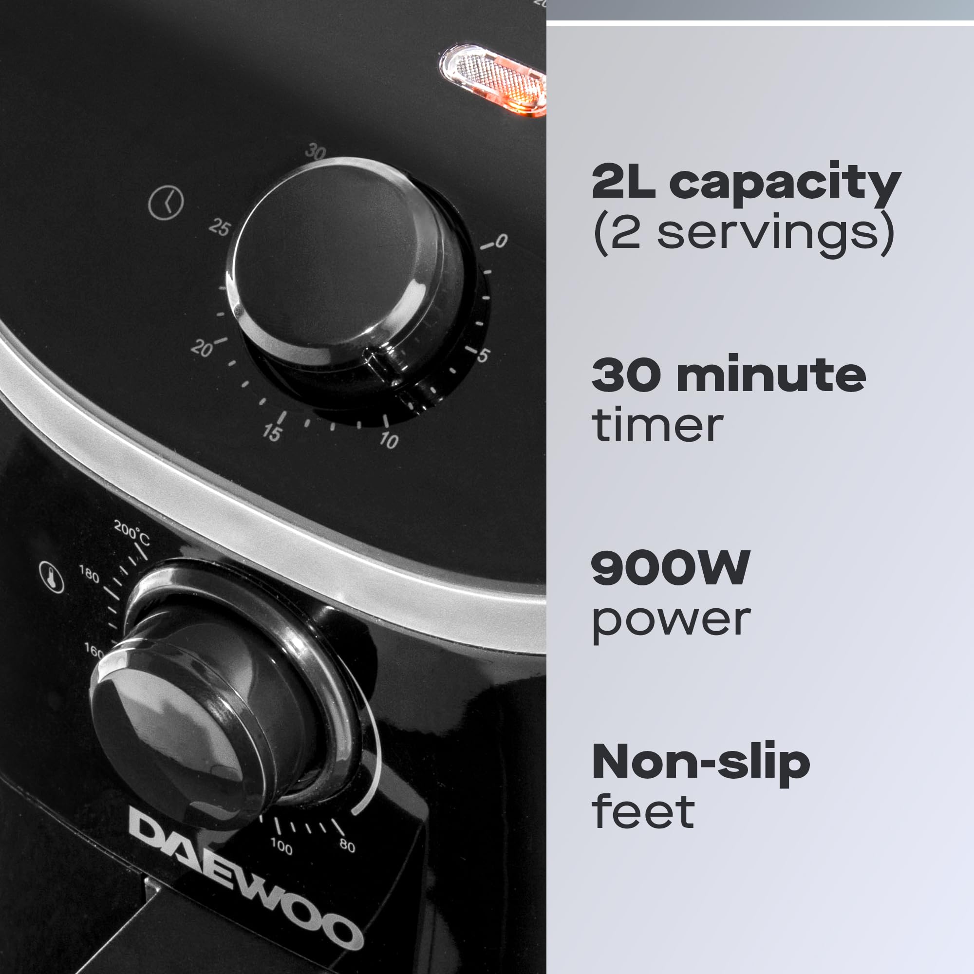 Daewoo 2L Compact Manual Air Fryer – Space-Saving Mini Air Fryer with 80-200°C Temperature Control, 30-Minute Timer, Energy Efficient, Oil-Free Cooking, Healthy Frying for Small Households