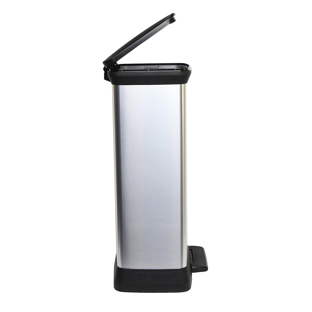 CURVER Metal Effect 70% Recycled Kitchen Pedal Touch Deco Bin 50 Litres - Silver
