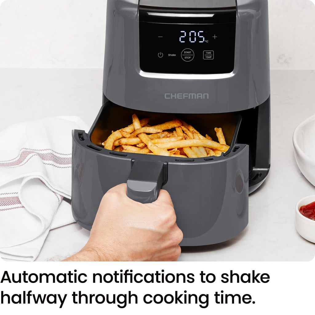 Chefman 2L Mini Air Fryer – Digital Space-Saving Compact Air Fryer with Nonstick and Dishwasher Safe Basket, Quick & Easy Meals in Minutes, Features Digital Timer and Shake Reminder – Grey