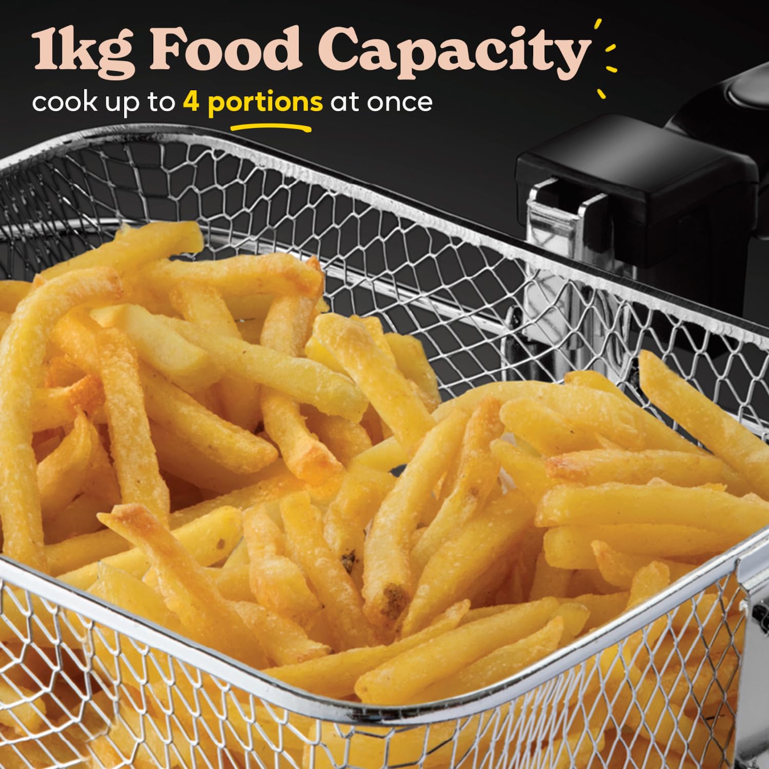 Russell Hobbs Electric Deep Fat Fryer, 2.5L capacity/can cook 1kg food, Carbon odour filter, Large observation window, Non-stick coated pan, Adjustable thermostat, Handle lift system, 1800W, 24570