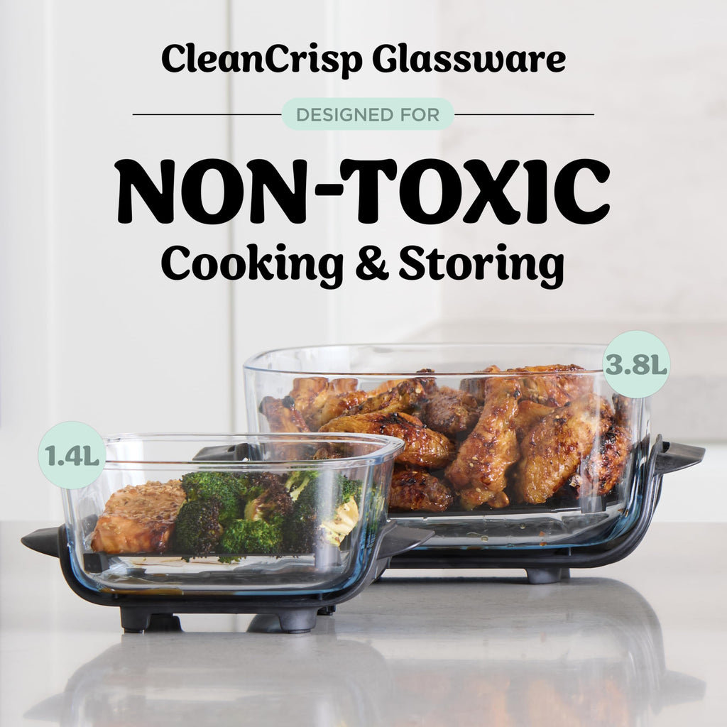 Ninja CRISPi Portable Air Fryer, 3.8L, 4-in-1: Air Fry, Roast, Keep Warm, Recrisp, Space Saving Compact Design, 2x Removable Glass Containers & Lids, 1700W, Sage FN101UKSG