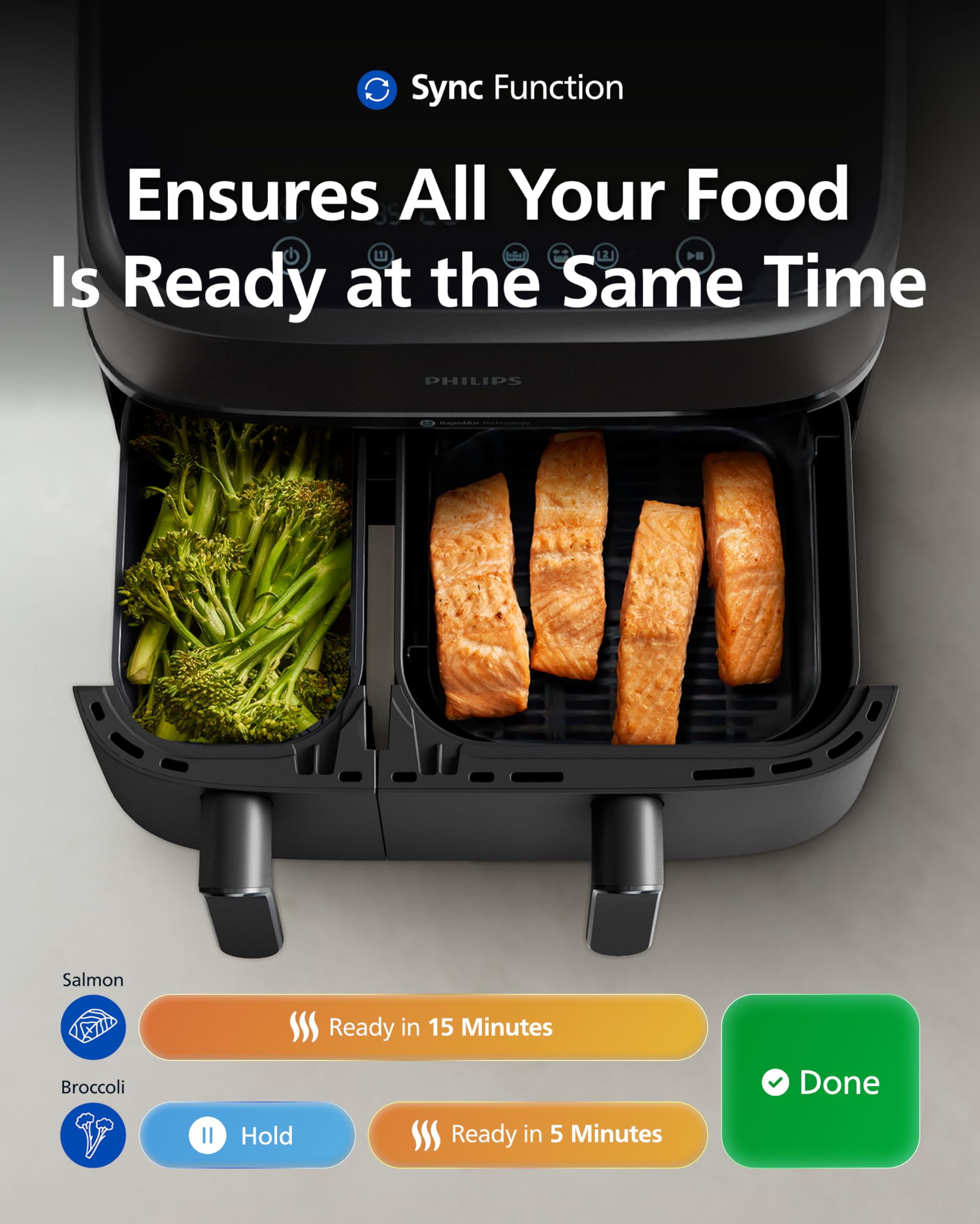 Philips Airfryer 3000 Series Dual Basket - 2 Drawer Air Fryer, 3L + 6L Capacity, RapidAir Plus Technology, 13 Ways to Cook, 90% Less Fat, Easy to Clean, Digital Touchscreen, Energy Saving (NA350/00)