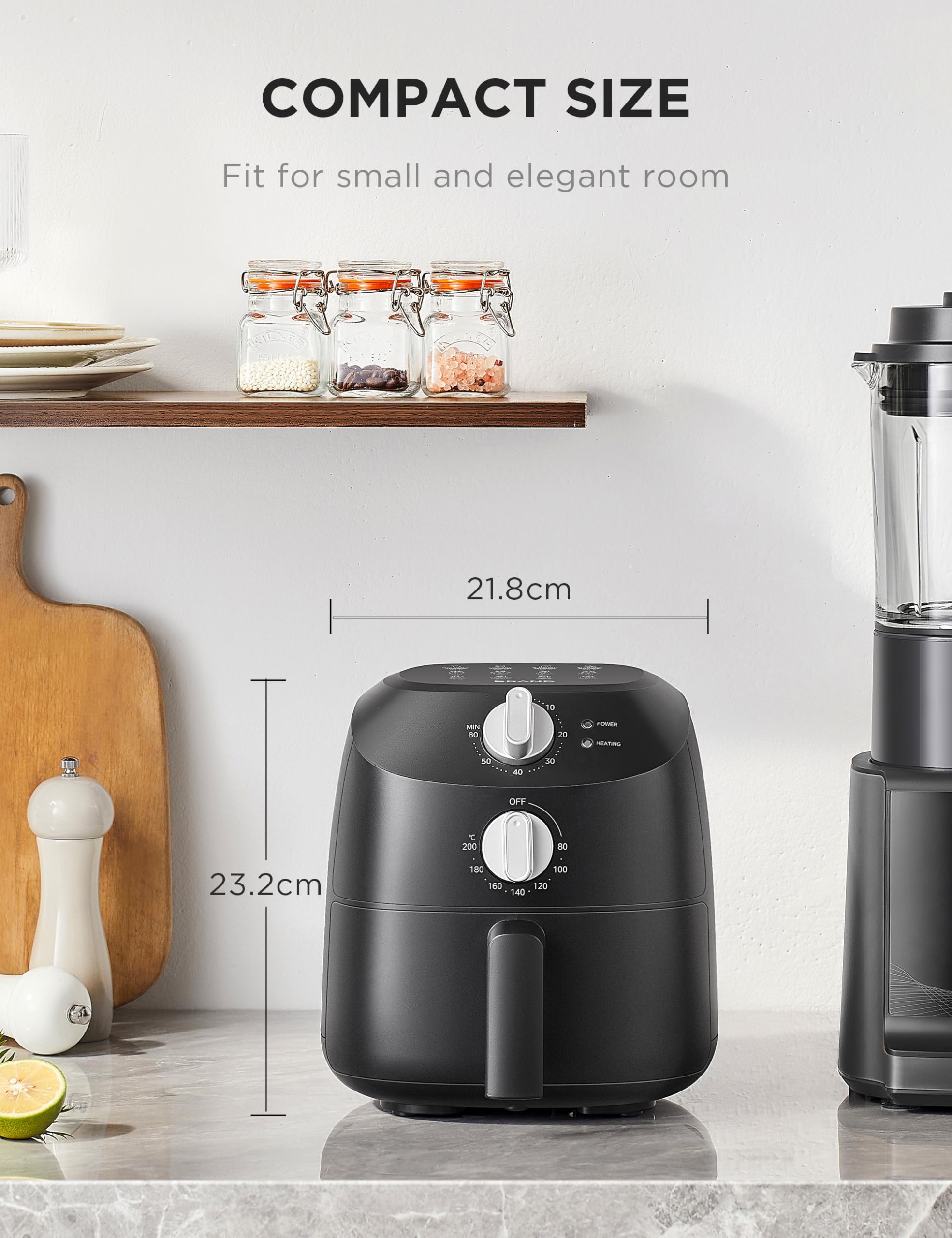 Midea Compact 2L Air Fryer – 12 Preset Menus, Adjustable Timer, 80-200°C Temperature Control, 1150W, Dishwasher-Safe Non-Stick Basket, BPA-Free, Space-Saving Design – Ideal for Small Kitchens (Black)