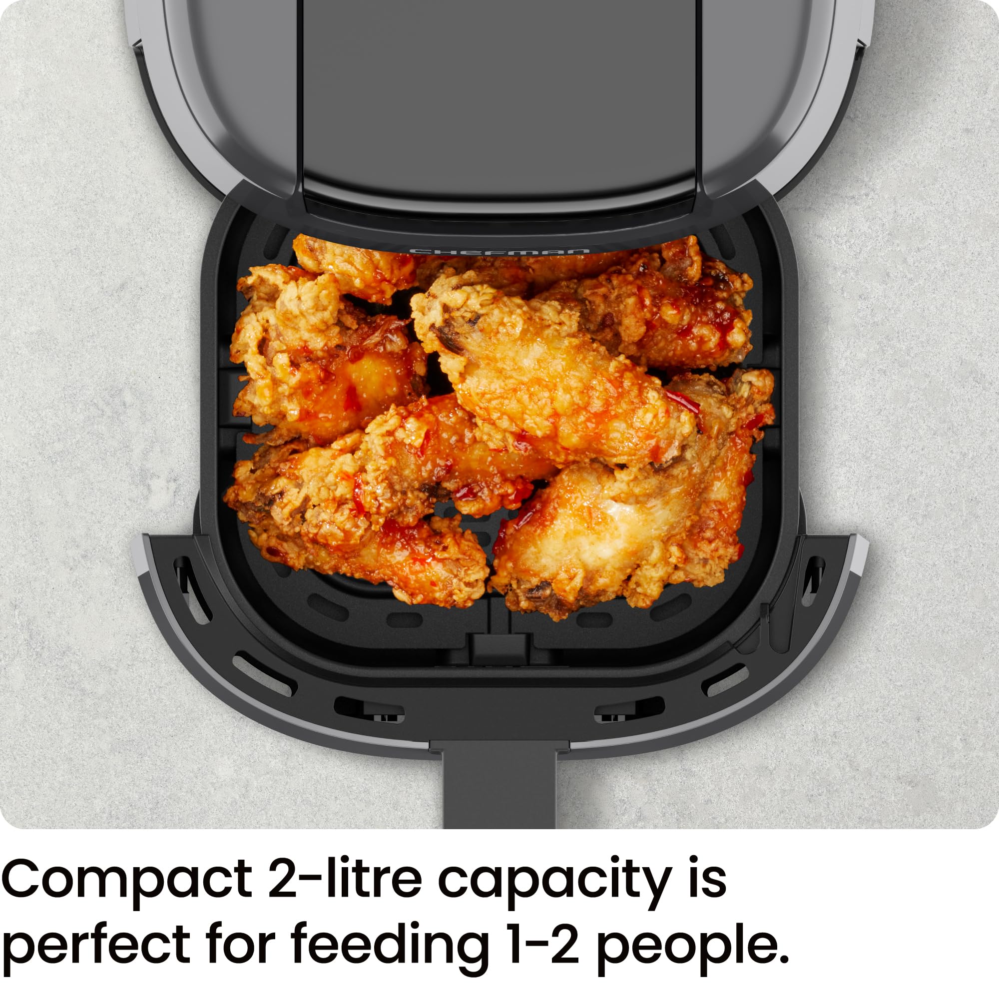 Chefman 2L Mini Air Fryer – Digital Space-Saving Compact Air Fryer with Nonstick and Dishwasher Safe Basket, Quick & Easy Meals in Minutes, Features Digital Timer and Shake Reminder – Grey